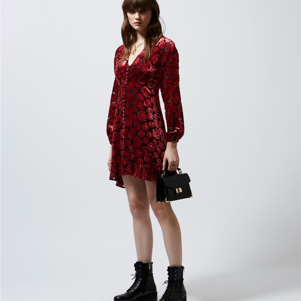 The Kooples Red Floral Velvet Dress - Picture 2 of 11